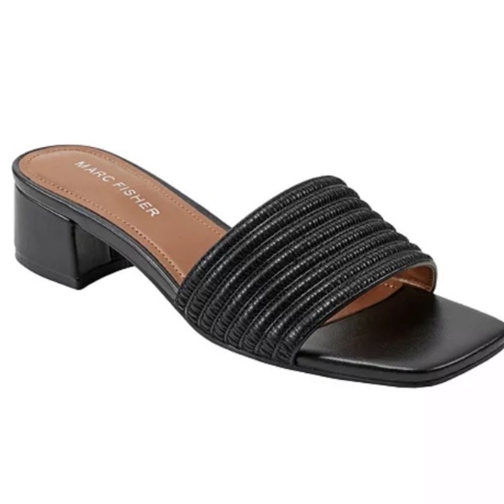Marc Fisher Textured Strap Block Heel Mules Black